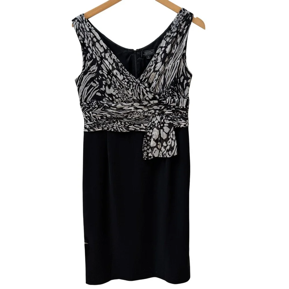 Tahari Arthur S. Levine Women 10 Black Animal Print Zebra Sheath Cocktail Dress